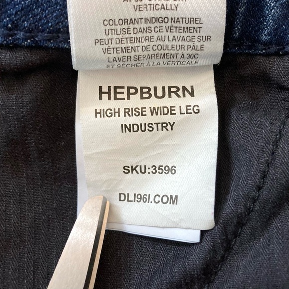 DL1961 Hepburn High Rise Wide Leg Industry Distressed Jeans Blue Dark Wash - Picture 8 of 8